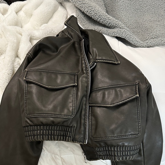 Zara Metallic Brown Leather Jacket - Picture 1 of 3